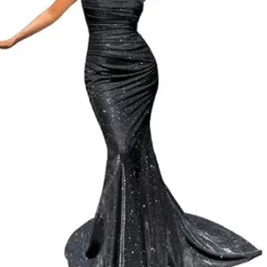 Women's Sexy Plus Size Sequin Backless Mermaid Prom Long Cocktail Party Dress Black