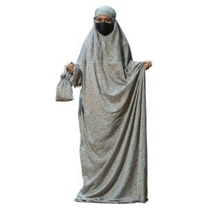 Islamic Prayer Dress for Women- Free Size, Muslim Dress with Hijab, Jilbab/Namaz Khimar/Prayer Clothes Niqab Khimar, Islamic Premium Prayer Clothes, Light Green floral Print color