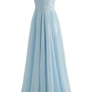 V-Neck Bridesmaid Dresses for Women 2024 Lace Appliques Chiffon Prom Dress Formal Evening Party Gowns（Blue）
