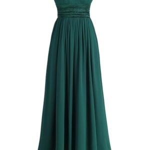 Women's Strapless Chiffon Bridesmaid Dress Long Prom Evening Gown（Dark Green）