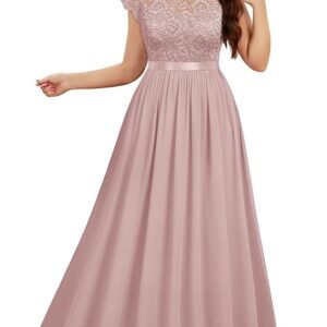 Women's Formal Floral Lace Plus Size Bridesmaid Party Maxi Dress, Pink, 3X-Large Plus