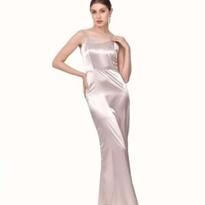 Stylish Designer Bridesmaid Satin Maxi Dress || V-Neck Sleeveless Dress for Women & Girls || Full Length One Piece Western Dresses