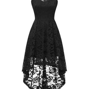 Women's Halter Floral Lace Cocktail Party Dress Hi-Lo Bridesmaid Dress