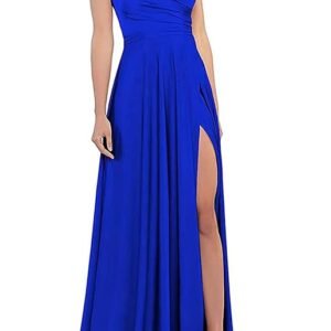 V Neck Prom Dress Satin Bridesmaid Dresses Long Slit Formal Evening Gowns for Women HS001