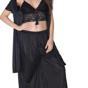 Women's Satin Kimono Robes Bridesmaid Wedding Robes Silky Bathrobes Summer Loungewear Nightsuit Nighty Honeymoon Special（Black）