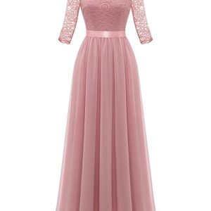 Women's Elegant Formal 3/4 Sleeve Bridesmaid Vintage Cocktail Party Maxi Dress, Long-blush(3/4 Sleeve), Medium