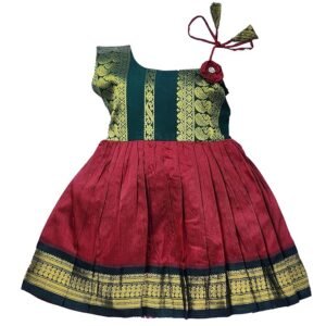 Girl's Traditional Ethnic Wear Kalyani Cotton Flower Knot Frock (Maroon)