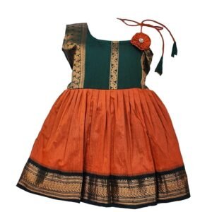 Girl's Traditional Ethnic Wear Kalyani Cotton Flower Knot Frock (Keshari)