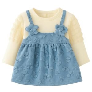 Baby Girl Long Sleeve Princess Dress – Soft Cotton Round Neck Flower Dress for Toddler Girls, Birthday, Party & Casual Wear (Blue AD1)