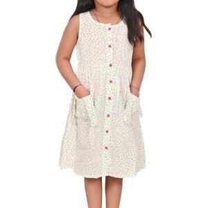 Girls Embroidery Cotton Long Sleeve Flower Dresses LH5460 for 1-8 Years (White Green)