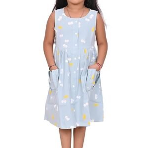 Girls Embroidery Cotton Long Sleeve Flower Dresses LH5460 for 1-8 Years (Peach Blue)
