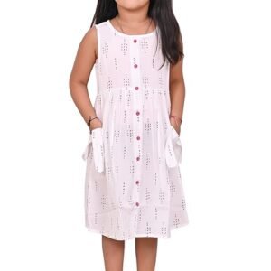 Girls Embroidery Cotton Long Sleeve Flower Dresses LH5460 for 1-8 Years (White Red)