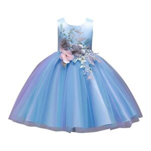 Girl's Fit And Flare Knee Length Knee-Length Polyester- Blend Floral Applique Sleeveless Party Dress