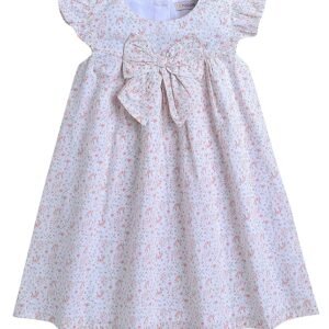 Girl Ditsy Flower Print Dress Round Neck 100% Cotton A-Line Cap Sleeves Fit and Flare Frock/Dress for Baby Girls