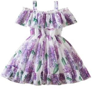 Girl's Floral Printed Frock Dress for Girls Short Frock Baby Princess Western Dresses| Stylish Fancy Kids Clothing for Festival, Fashion (Purple)