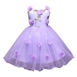 Girl's Fit And Flare Knee Length Sleeveless Floral Applique Party Dress