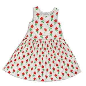 Cute Girl Flower Print Pleated Outing Knit Dress- Stylish Designer Dress, Durable & Comfortable Soft Material for Causal & Occasion Wear
