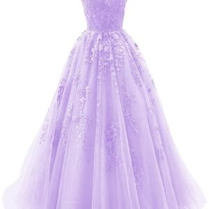Tulle Lace Appliques Prom Dresses Long Ball Gown for Women Spaghetti Straps Corset Backless Evening Dress