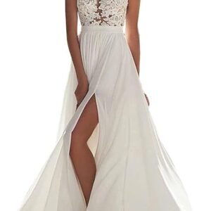 Sexy Low Cut Backless Floral White Lace Mermaid Prom Wedding Dress Floor Length Cocktail Party Dress for Women