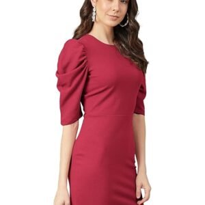 Women's Cotton Blend Modern Knee-Length Prom Dress (MAROON)