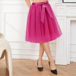 Kids Tulle Skirt Knee Length Wedding Party Homecoming Prom Dress (Pink)