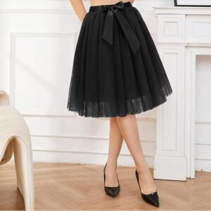 Kids Tulle Skirt Knee Length Wedding Party Homecoming Prom Dress (Black)