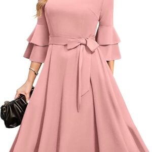 Women's Plus Size 3/4th Bell Sleeves Bridesmaid Dresses (Pink)