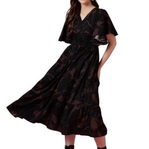 Women's Maxi Geometric Print Crepe Flared Sleeve Casual Dress