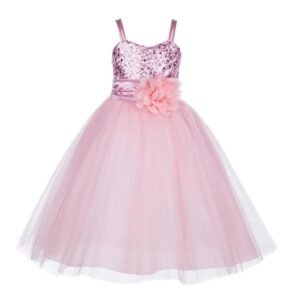Baby Girls Net Fit & Flare Floor-Length Gown Sequin Prom Kids Dress (Baby Pink)