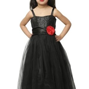 Baby Girls Net Fit & Flare Floor-Length Gown Sequin Prom Kids Dress (Black)