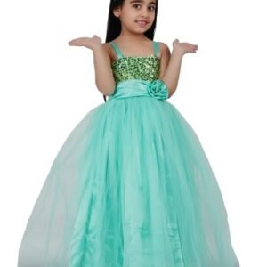 Baby Girls Net Fit & Flare Floor-Length Gown Sequin Prom Kids Dress (Green)