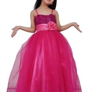 Baby Girls Net Fit & Flare Floor-Length Gown Sequin Prom Kids Dress (Pink)