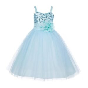 Baby Girls Net Fit & Flare Floor-Length Gown Sequin Prom Kids Dress (Sky Blue)