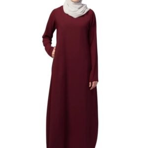 Women's Inner Abaya Dress With Side Pocket Made with Nida Matte Fabric(Maroon)