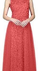 Women's Net Fit and Flare Maxi Dress(Red)