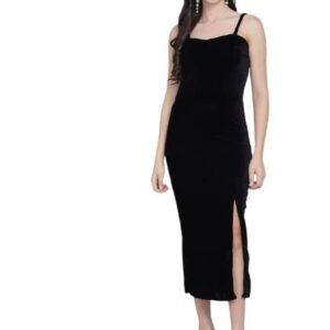 Women's Velvet Bodycon Maxi Party Dress(Black)