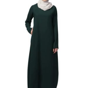Women's Inner Abaya Dress With Side Pocket Made with Nida Matte Fabric(Bottle Green)