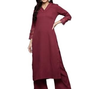 Women Maroon Straight Kurta Paired with Tonal Bottom – Comfortable and Stylish Outfit for Various Occasions