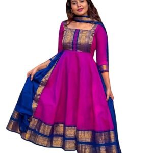 Elegant Zari Jacquard Weaving Gown with Lace Border Dupatta – Traditional Indian Ethnic Wear for Weddings, Festivals, and Special Occasions