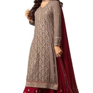 Women's Maxi A-Line Dress (wedding dress and salwar suit_SF20148_Red_Free Size)