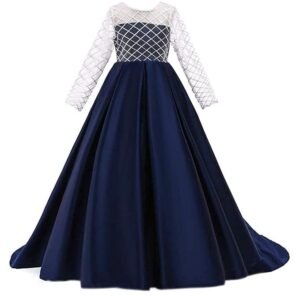 Net Wedding Maxi Dress for Women (Dark blue)