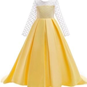 Net Wedding Maxi Dress for Women (Yellow)