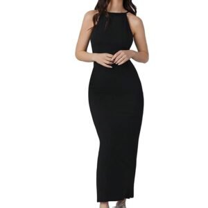 Solid Halter Neck Solid Bodycon Midi Dress for Women's & Girl's
