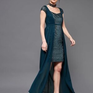 Women's Embellished Fit & Flare Maxi Dress (Teal)