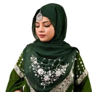Luxury Bridal Hijab Scarf With Handwork（Bottle Green）