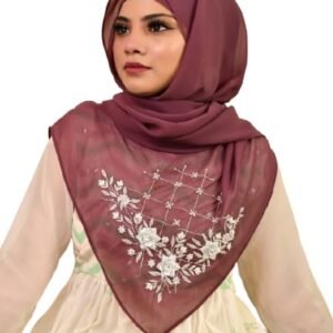 Luxury Bridal Hijab Scarf With Handwork（Magenta）