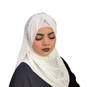 Luxury Bridal Hijab Scarf With Handwork Naqab Wear For Party And Any Occasion For Women (White)