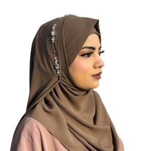 Luxury Bridal Hijab Scarf With Handwork Naqab Wear For Party And Any Occasion For Women (Beige)