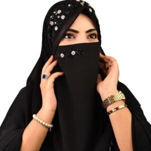 Luxury Bridal Hijab Scarf With Handwork Naqab Wear For Party And Any Occesion (Black)