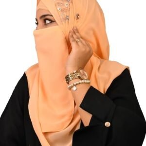 Luxury Bridal Hijab Scarf With Handwork Naqab Wear For Party And Any Occesion (Peach)